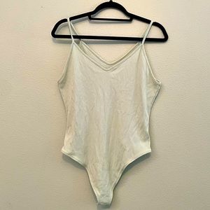 American eagle ribbed bodysuit, sage green, spaghetti strap, thong back, snaps